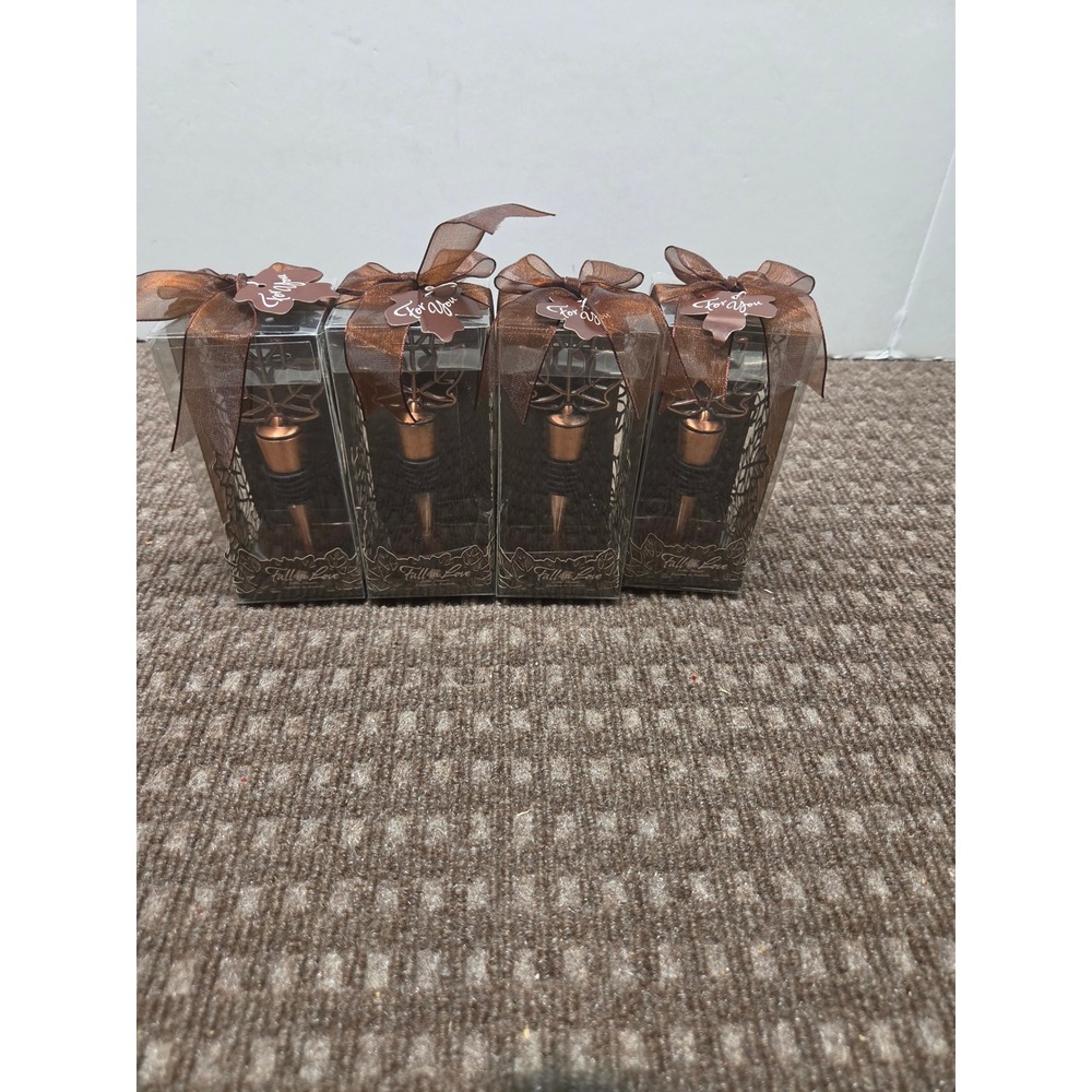 Kate Aspen Copper Maple Leaf Wine Bottle Stoppers Lot of 4 Fall Wedding Favors